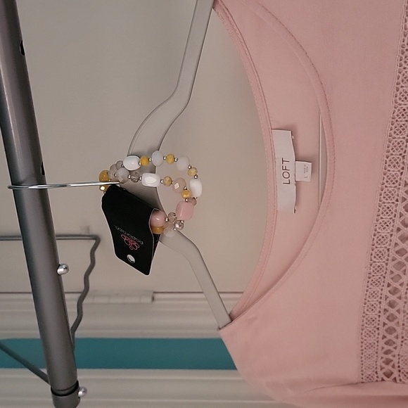 LOFT Soft Pink Blouse with Lace Accent - Picture 3 of 3